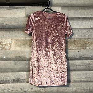 Blush Crushed Velvet T-shirt Dress